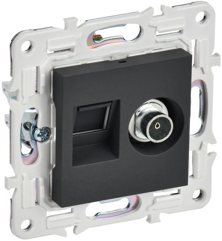 

Розетка комбинированная IEK SK-AK20-1-K53 SKANDY TV+RJ45 кат.5E SK-A14G графит, SK-AK20-1-K53