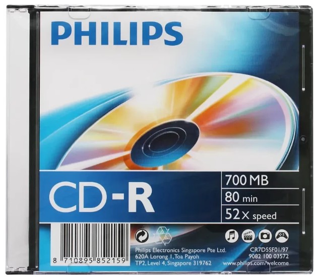 

Диск CD-R Philips 700МБ, 80мин., 52x, 10шт., Slim Case, CR7D5SF01/97