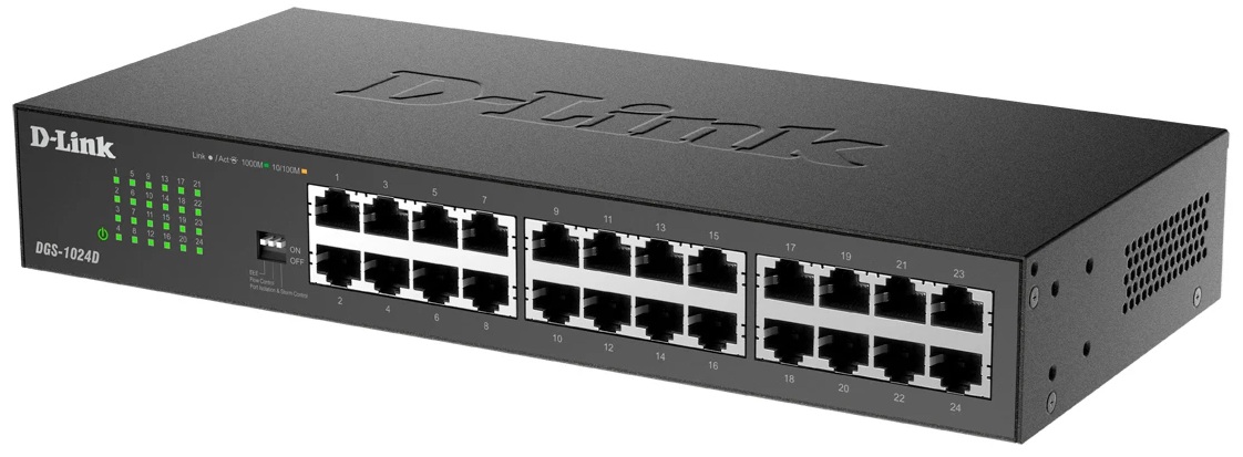 

Коммутатор неуправляемый D-link DGS-1024D/J1A 24x1000Base-T, DIP-переключатель, защита от статического электричества до 1 кВ, DGS-1024D/J1A