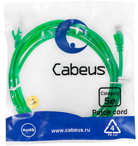 фото Кабель патч-корд U/UTP 5e кат. 3м Cabeus PC-UTP-RJ45-Cat.5e-3m-GN-LSZH в Санкт-Петербургe