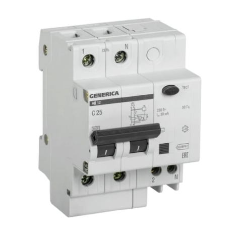 Изображение товара Выключатель дифференциального тока GENERICA MAD15-2-025-C-030 30 мА 230 В