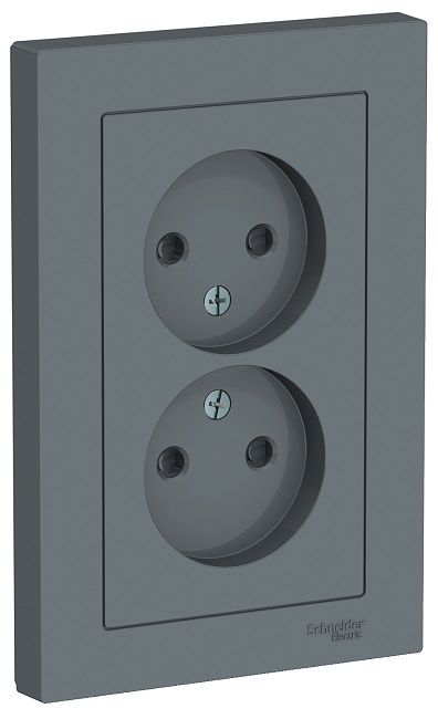

Розетка Schneider Electric ATN000722 AtlasDesign, двойная, без заземления, со шторками, 16А, в сборе, грифель, ATN000722