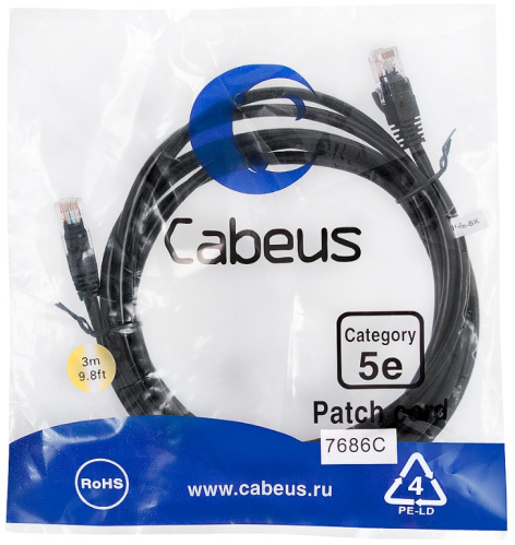 фото Кабель патч-корд U/UTP 5e кат. 3м Cabeus PC-UTP-RJ45-Cat.5e-3m-BK в Смоленске