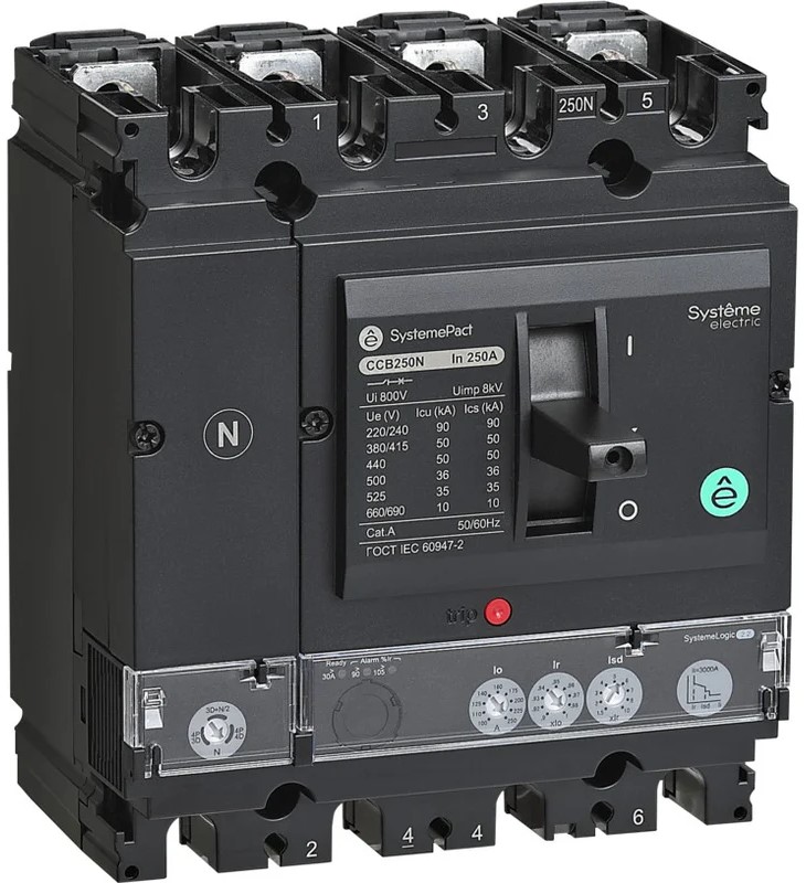 

Автоматический выключатель в литом корпусе Systeme Electric SPC250F25022L4DF SYSTEMEPACT CCB250 36KA 4P4D S2.2 250A рычаг, SPC250F25022L4DF