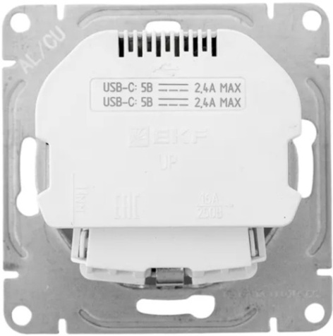 фото Розетка с заземлением с 2 USB  EKF UP1-SOA-111-2USBC