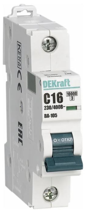 

Автоматический выключатель DEKraft 13207DEK ВА-105 1P D кривая 63A 10кА, 13207DEK