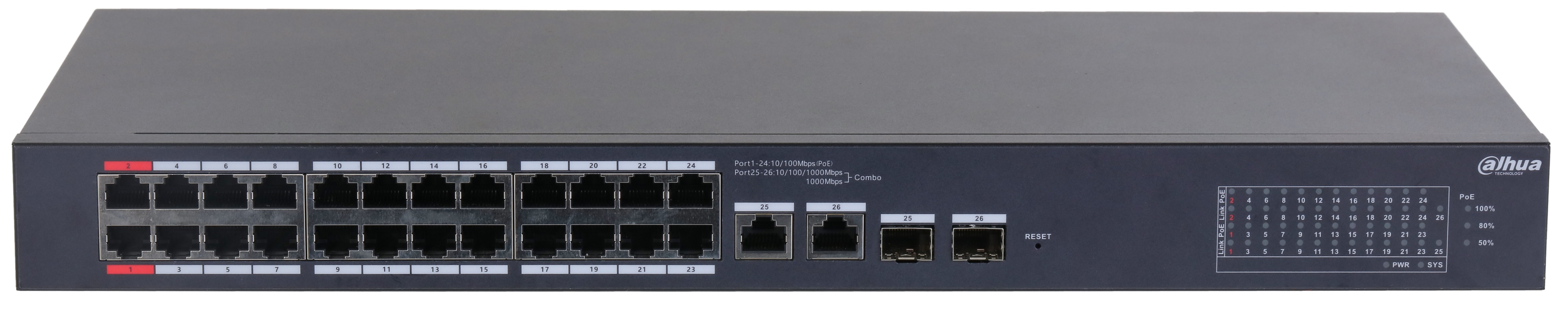 

Коммутатор Dahua DH-CS4226-24ET-375 24-портовый PoE с функцией облачного управления, DH-CS4226-24ET-375