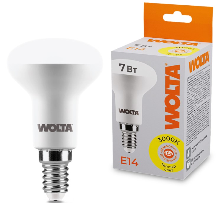 

Лампа светодиодная WOLTA 25Y50R7E14 7Вт 3000K E14, 25Y50R7E14