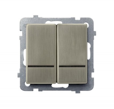 

Выключатель Ospel LP-2RMS/m/44 для двух групп ламп, с подсветкой синего цвета, 16AX, 250V, 3520W, IP-20, клеммы безвинтовые, серебро, LP-2RMS/m/44