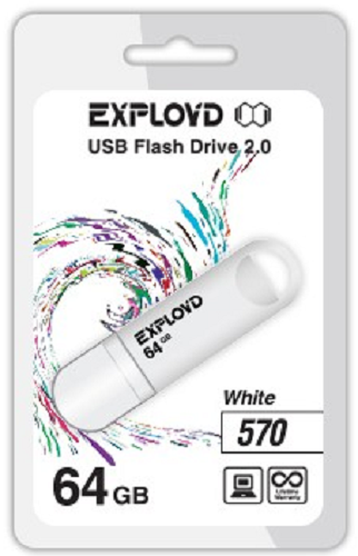 

Накопитель USB 2.0 64GB Exployd 570 белый, 570