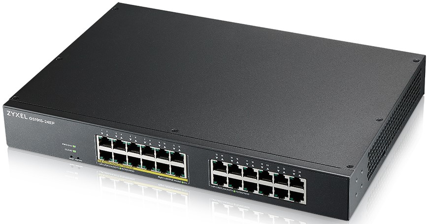 

Коммутатор управляемый ZYXEL Smart L2 GS1915-24EP-EU0101F Smart L2, PoE+, NebulaFlex, rack 19", 24xGE (12xPoE+), бюджет PoE 130 Вт, автономное/облачно, Smart L2