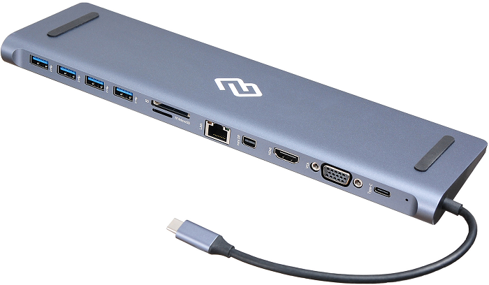 

Док-станция Digma DS-990UC_G USB Type-C to HDMI, VGA, RJ45, mDP, 4*USB 3.0, 3.5mm, USB-C 60W, microSD, SD, 19cm, DS-990UC_G