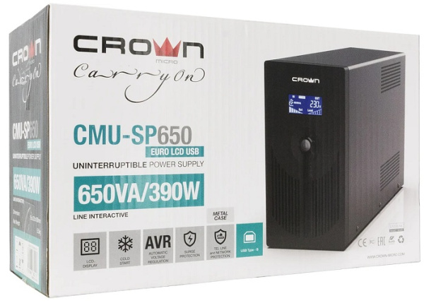фото Источник бесперебойного питания  Crown CMU-SP650EURO LCD USB(УЦЕНЕННЫЙ) в Челябинске