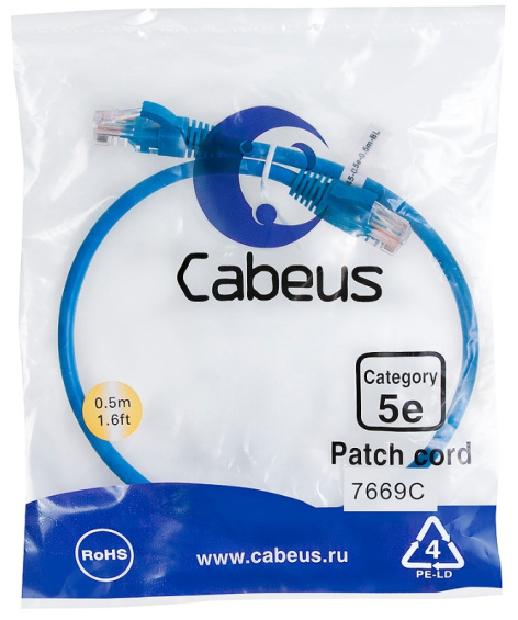фото Кабель патч-корд U/UTP 5e кат. 0.5м Cabeus PC-UTP-RJ45-Cat.5e-0.5m-BL-LSZH в Краснодаре