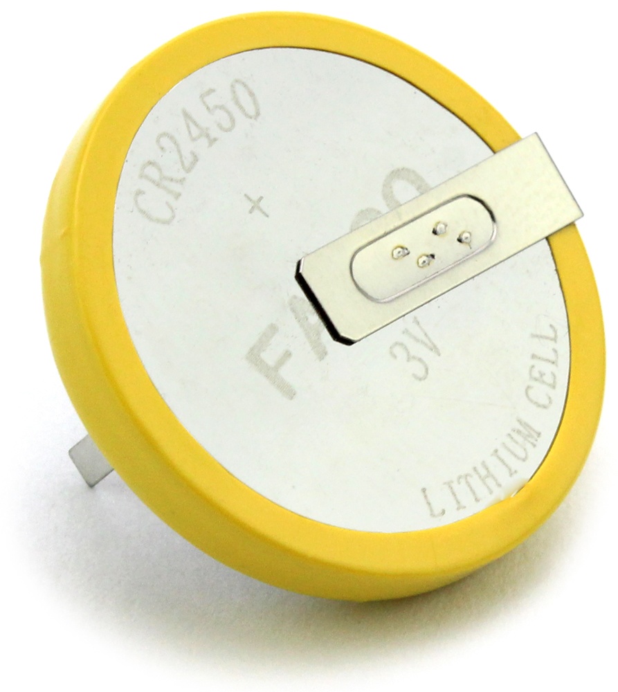 

Батарейка Fanso CR2450-VCY2 Li, MnO2 батарея типоразмера R24 номинальным напряжением 3 В ёмкостью 0.55 Ач на плату выводы Траб: -20...60 °C, CR2450-VCY2