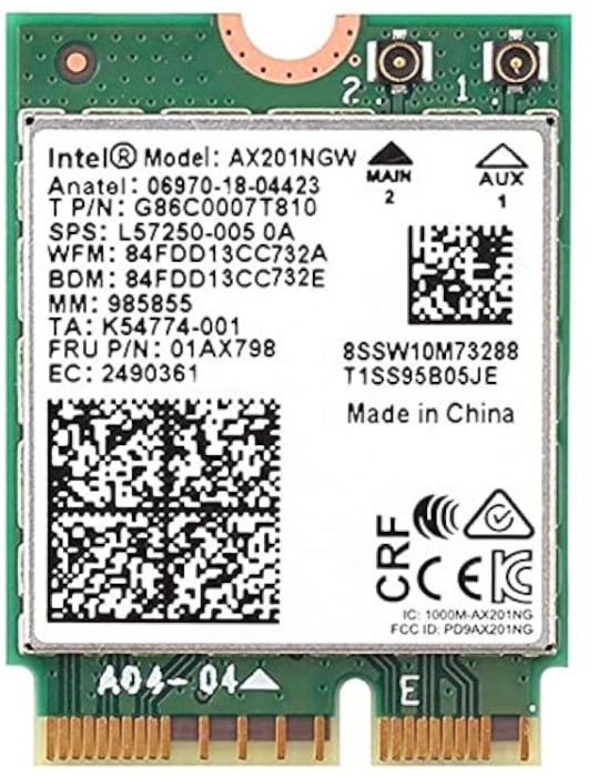 

Адаптер Intel AX201.NGW Intel Wi-Fi серии 6 AX201 2230, 2x2 AX+BT, No vPro,999TD0 (M.2: CNVio2), AX201.NGW