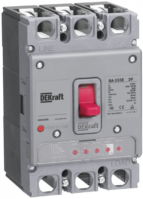 

Автоматический выключатель DEKraft 22492DEK cиловой с электрон. расц. 3P 100А 50кА ВА-333E, 22492DEK