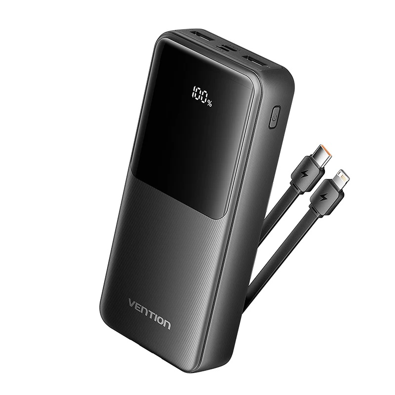 

Аккумулятор внешний Vention FHPB0 20000mAh(Micro-USB/C/A/A) со встроенными кабелями 22.5W Чёрный с LED Дисплеем, FHPB0