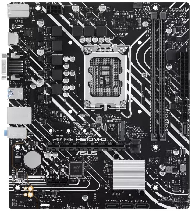 

Материнская плата mATX ASUS PRIME H610M-D (LGA1700, H610, 2*DDR5 (5600), 4*SATA 6G, M.2, 2*PCIE, Glan, VGA, HDMI, COM, 2*USB 3.2, 4*USB 2.0), PRIME H610M-D