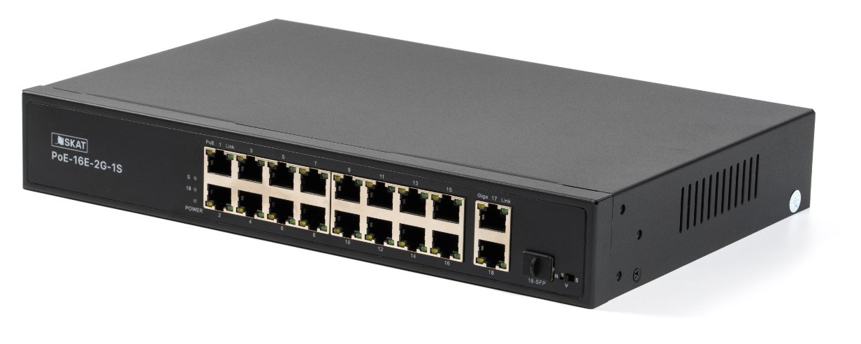 

Коммутатор Бастион SKAT PoE-16E-2G-1S PoE Plus, мощность 150Вт, порты:16-Ethernet, 1-Uplink, 1-COMBO, SKAT PoE-16E-2G-1S