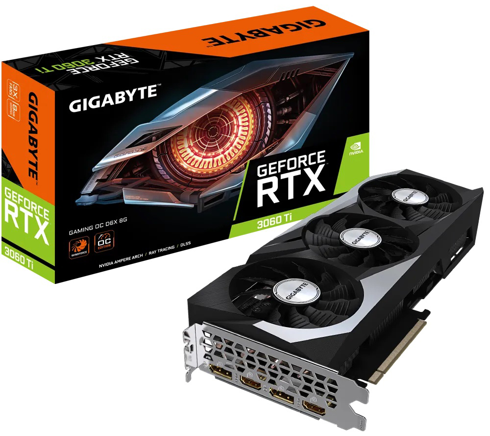 

Видеокарта PCI-E GIGABYTE GeForce RTX 3060 Ti GAMING OC D6X (GV-N306TXGAMING OC-8GD) 8GB GDDR6X 256bit 8nm 1665/19000MHz 2*HDMI/2*DP, GeForce RTX 3060 Ti GAMING OC D6X (GV-N306TXGAMING OC-8GD)