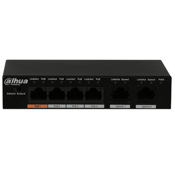 

Коммутатор неуправляемый Dahua DH-PFS3006-4ET-60 4 порта RJ-45 с PoE 10/100 Мбит/с, 2 Uplink порт 10/100 Мбит/с, DH-PFS3006-4ET-60