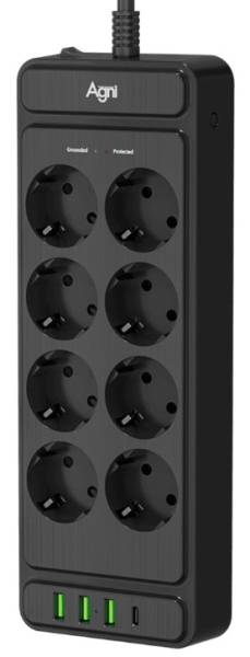 фото Сетевой фильтр  AGNI TP-FS4U8E-PD-2m-black