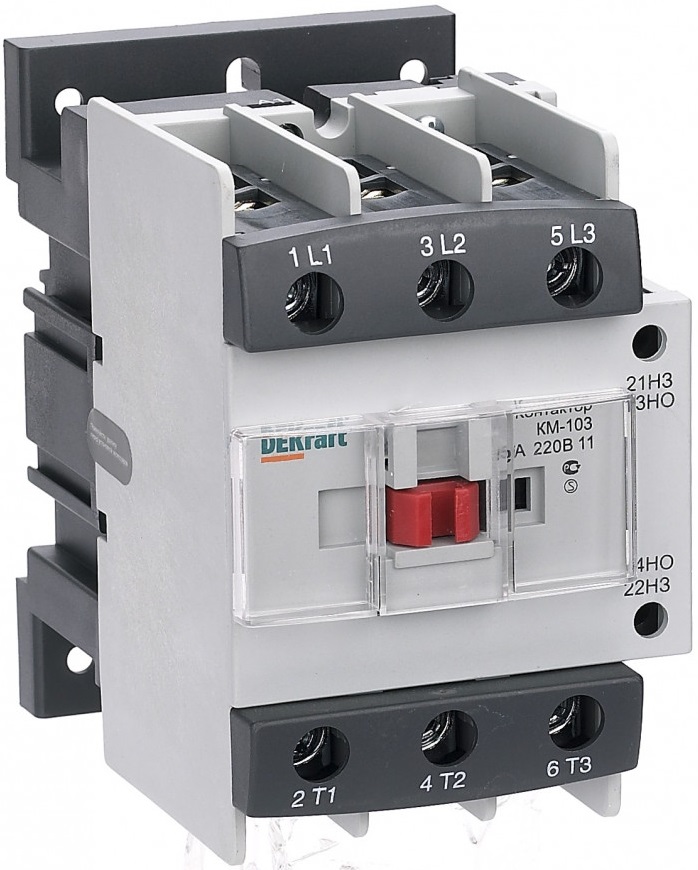 

Контактор DEKraft 22145DEK 95А 24В АС3 1НО+1НЗ КМ-103, 22145DEK