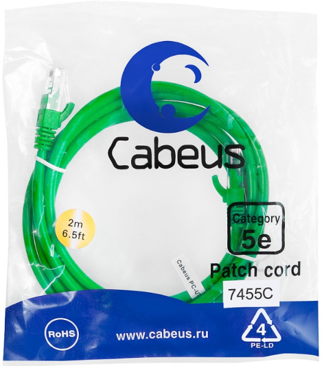 фото Кабель патч-корд U/UTP 5e кат. 2м Cabeus PC-UTP-RJ45-Cat.5e-2m-GN в Воронеже