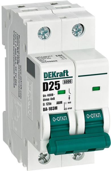 Изображение товара Автоматический выключатель DEKraft 12549DEK для систем противопожарной защиты и вентиляции 2POL 25А