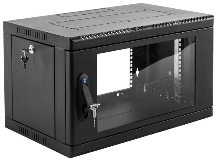 

Шкаф настенный 19", 6U ЦМО ШРН-6.650-9005 телекоммуникационный сварной (600 × 650) съёмные стенки, дверь стекло, чёрный, ШРН-6.650-9005