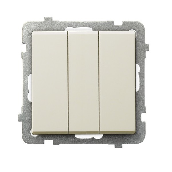 

Выключатель Ospel LP-13R/m/27 трехклавишный, 10AX, 250V, 2200W, IP-20, клеммы безвинтовые, экрю, LP-13R/m/27