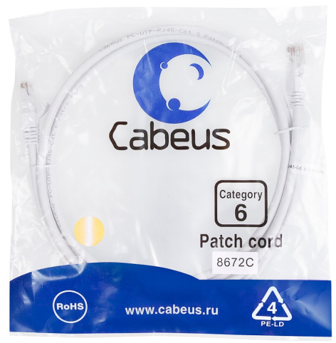 фото Кабель патч-корд U/UTP 6 кат. 3м Cabeus PC-UTP-RJ45-Cat.6-3m-WH в Смоленске