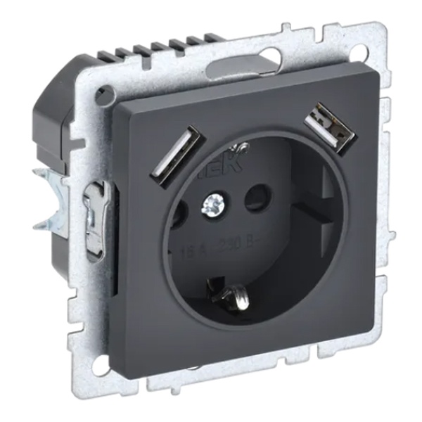 

Розетка с заземлением IEK BR-R14-16-U21-D31-K53 BRITE с защитными шторками 16А с USB A+A 3,1А РЮш10-2-БрГ Графит, BR-R14-16-U21-D31-K53