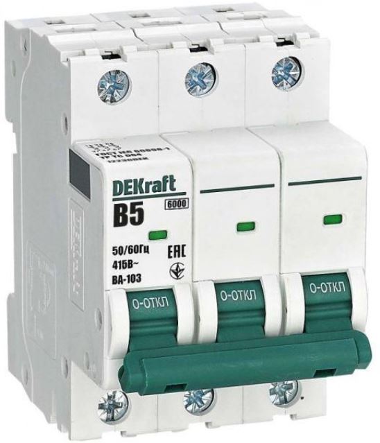 

Автоматический выключатель DEKraft 12236DEK 3Р 5А х-ка B ВА-103 6кА, 12236DEK