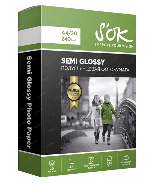 

Фотобумага Sakura'OK SA4240020SG Premium, полуглянцевая, формат А4, плотность 240г/м2, 20 листов, SA4240020SG
