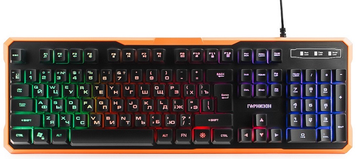 

Клавиатура проводная Гарнизон GK-320G черная, USB, подсветка, антифантомные кнопоки, код Survarium, GK-320G