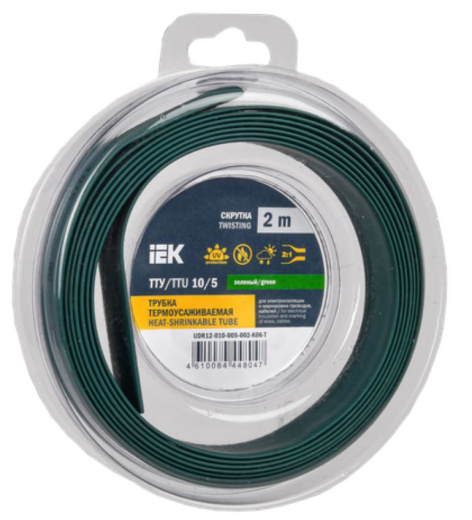 Изображение товара Термоусадочная трубка IEK UDR12-010-005-002-K06-T диаметр 10/5 мм, длина 2 м, зеленая