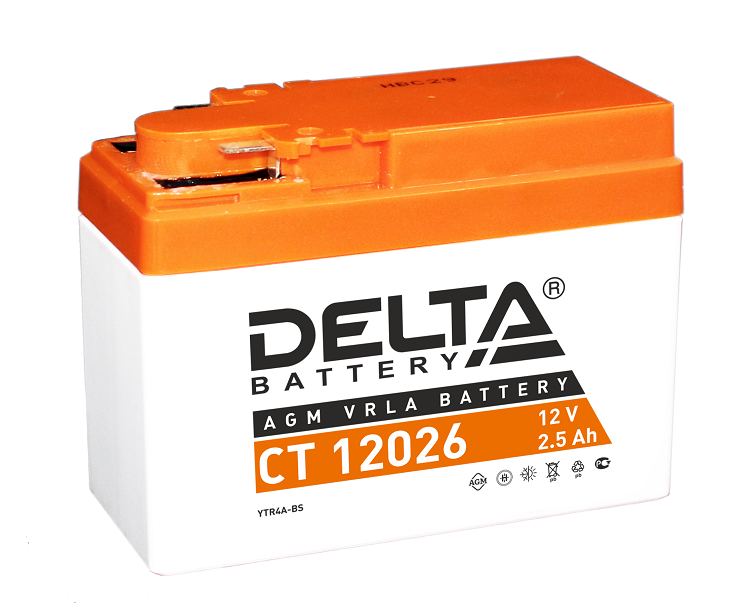 

Аккумулятор Delta CT 12026 12В, 2.5Ач, battery replacement YTX4A-BS, CT 12026