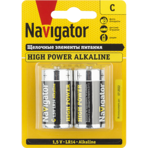 Изображение товара Батарейка Navigator NBT-NE-LR14-BP2 щелочная, 2 шт, 1.5 В, LR14