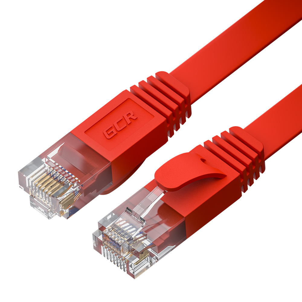 

Кабель патч-корд U/UTP 6 кат. 7.5м GCR GCR-52876 PROF плоский прямой, 30 AWG, ethernet high speed 10 Гбит/с, RJ45, T568B, красный, GCR-52876