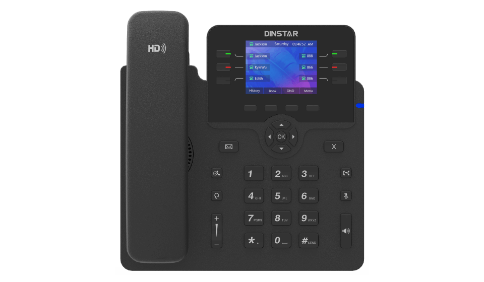 

Телефон VoiceIP Dinstar C63G 10/100/1000, 2,8" 3 SIP аккаунта, ЖК дисплей 320x240, 6 программируемых клавишь, поддерживаешь до 6ти панелей расширения, C63G