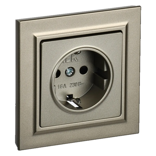 

Розетка с заземлением в сборе IEK BR-R14-16-K37-F BRITE с защитными шторками 16А РСР14-1-0-БрШ Шампань, BR-R14-16-K37-F