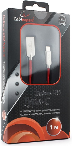 

Кабель интерфейсный USB 2.0 Cablexpert CC-P-USBC02R-1M AM/Type-C, серия Platinum, длина 1м, красный, блистер, CC-P-USBC02R-1M