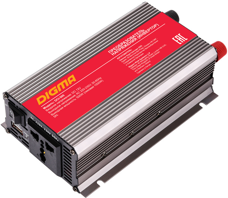 

Инвертор автомобильный Digma DCI-500 500Вт, 11-15В, 230В (479868), DCI-500