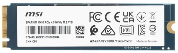 

Накопитель SSD M.2 2280 MSI SPATIUM M450 S78-440L980-P83 1TB PCIe Gen4x4 NVMe 1.4 TLC 3600/3000MB/s IOPS 420К/550К TBW 600 MTBF 1,5М, SPATIUM M450