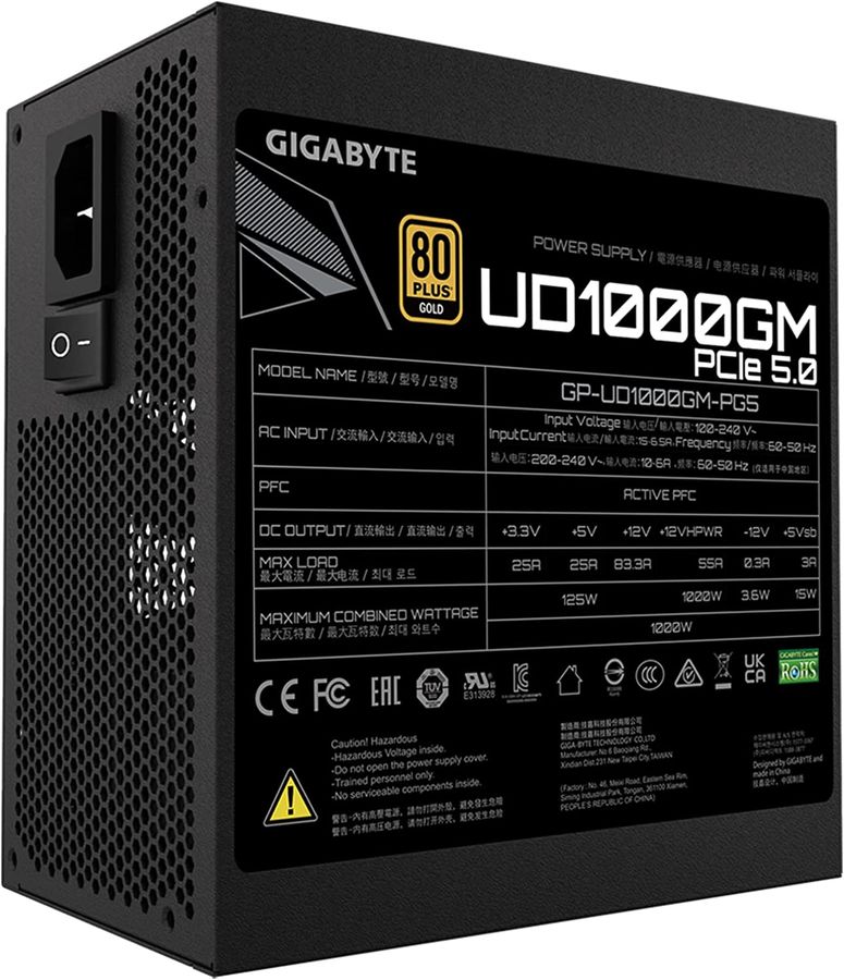 

Блок питания ATX GIGABYTE UD1000GM PG5 1000W, 80+ gold, APFC, 120mm fan RTL, UD1000GM PG5