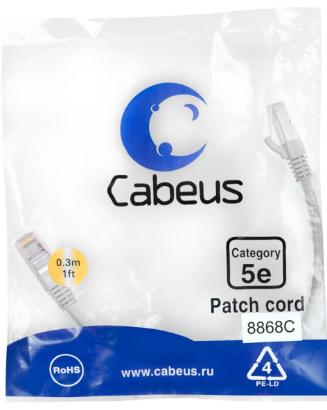 фото Кабель патч-корд F/UTP 5e кат. 0.3м Cabeus PC-FTP-RJ45-Cat.5e-0.3m-LSZH