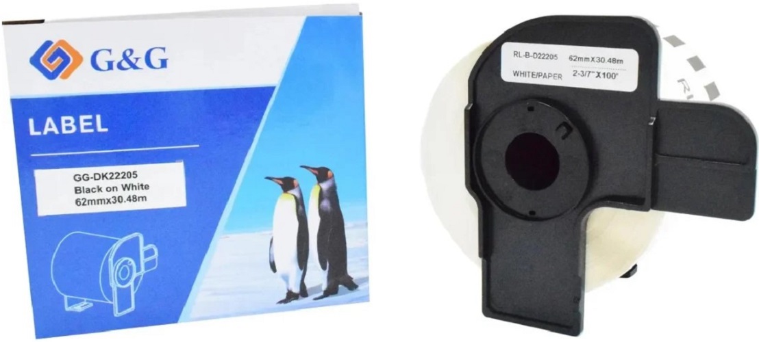 

Картридж ленточный G&G GG-DK22205 черный на белом 62x30.48 для Brother P-touch QL-500, QL-550, QL-700, QL-800, GG-DK22205