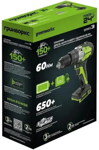 фото Дрель - шуруповерт Greenworks GD24DD60